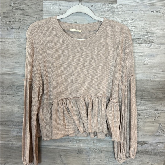 Altar'd State Tops - Altar’d State Cream/Beige Long Sleeve Ruffle Top